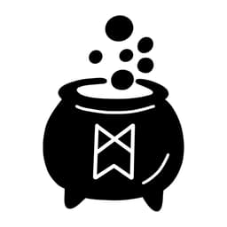 Chaudron avec des bulles et une rune qui symbolise mes initiales MP